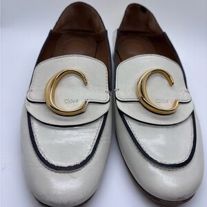 Chloe Flat Leather Logo Fold- Down Loafers 38.5